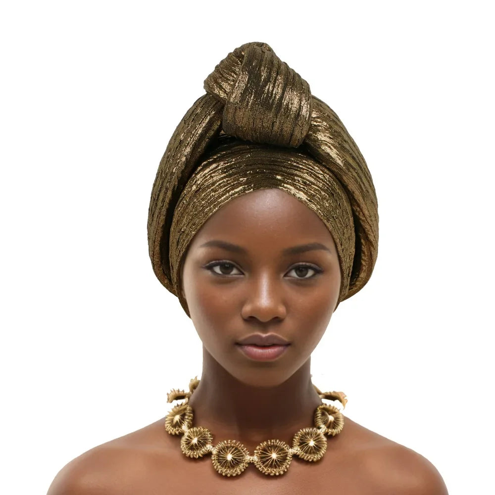 Handmade Big Knotted African Turban Cap Headtie Female Head Wraps Nigeria Wedding Party Headpiece Pre-Tied Headscarf Bonnet 2024