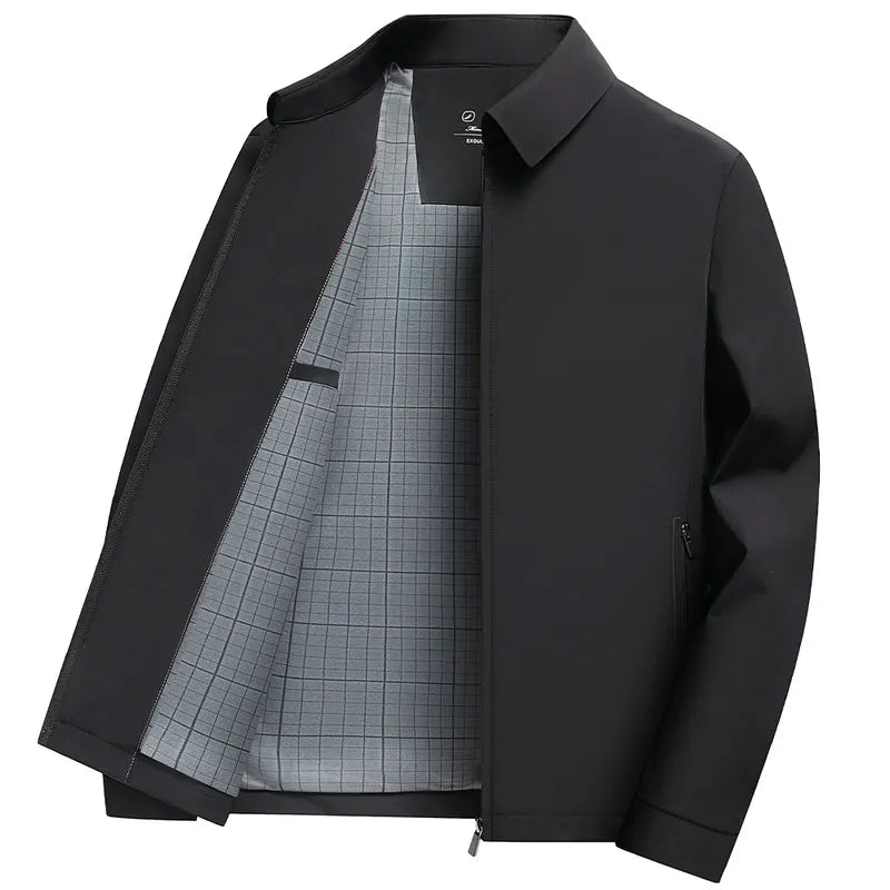 2026 New Men's Spring Lapel Zip-Up Jacket Spandex Fabric Casual Business Outerwear Windproof Anti-Wrinkle Coat