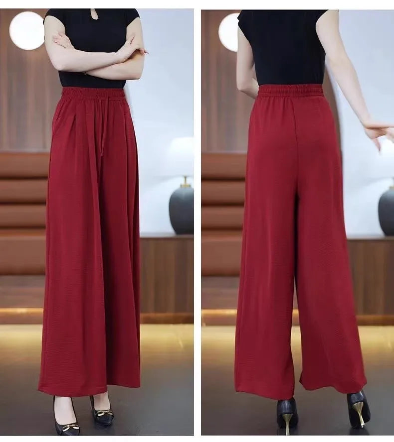 Ice Sensation Women's Summer 2025 New Wide Leg Pants Loose Casual Long Trousers Mom Korean Sle High Waist Polyester Fiber