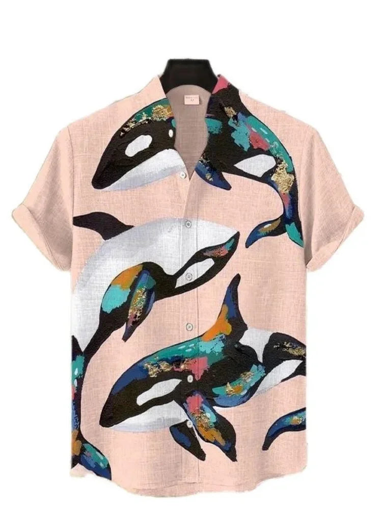 2025 New men's Linen short-sleeved Shirt Fashion Casual Printed Tops European And American Popular Style men's Clothing