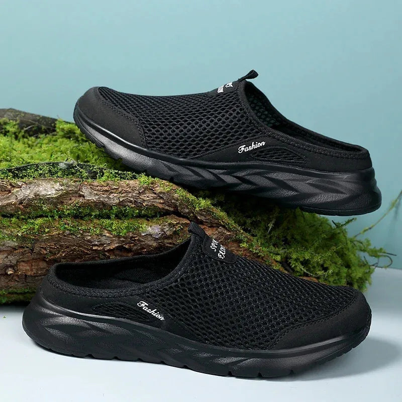 Half Slippers Outdoor High Quality Anti-slip Men Leisure Shoes Mesh Breathable Soft Comfortable Flat-bottomed Slippers
