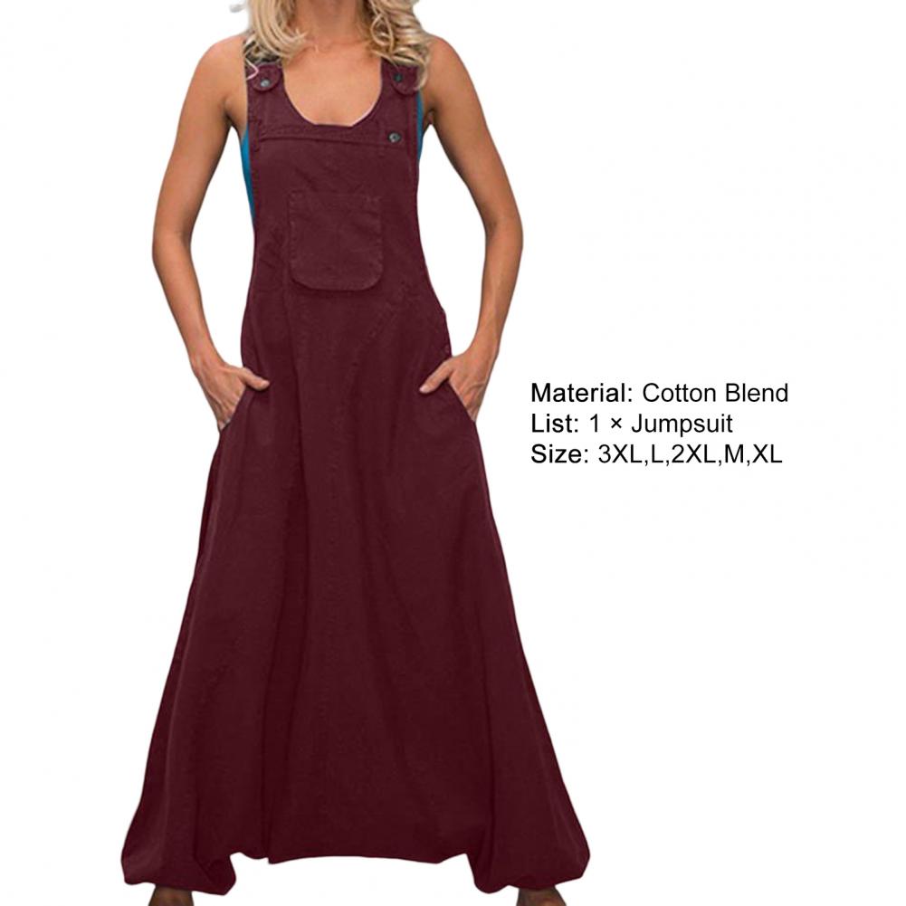 Women Summer Loose Thin Jumpsuits Harem Pants Wide Leg Pants Sleeveless Pockets Bib Jumpsuit Siamese Trousers Large Size S-5XL