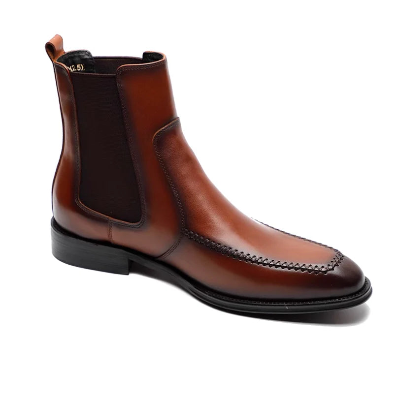 New men's Chelsea boots, youth British pointed leather shoes, vintage sleeve cowhide men's short boots.