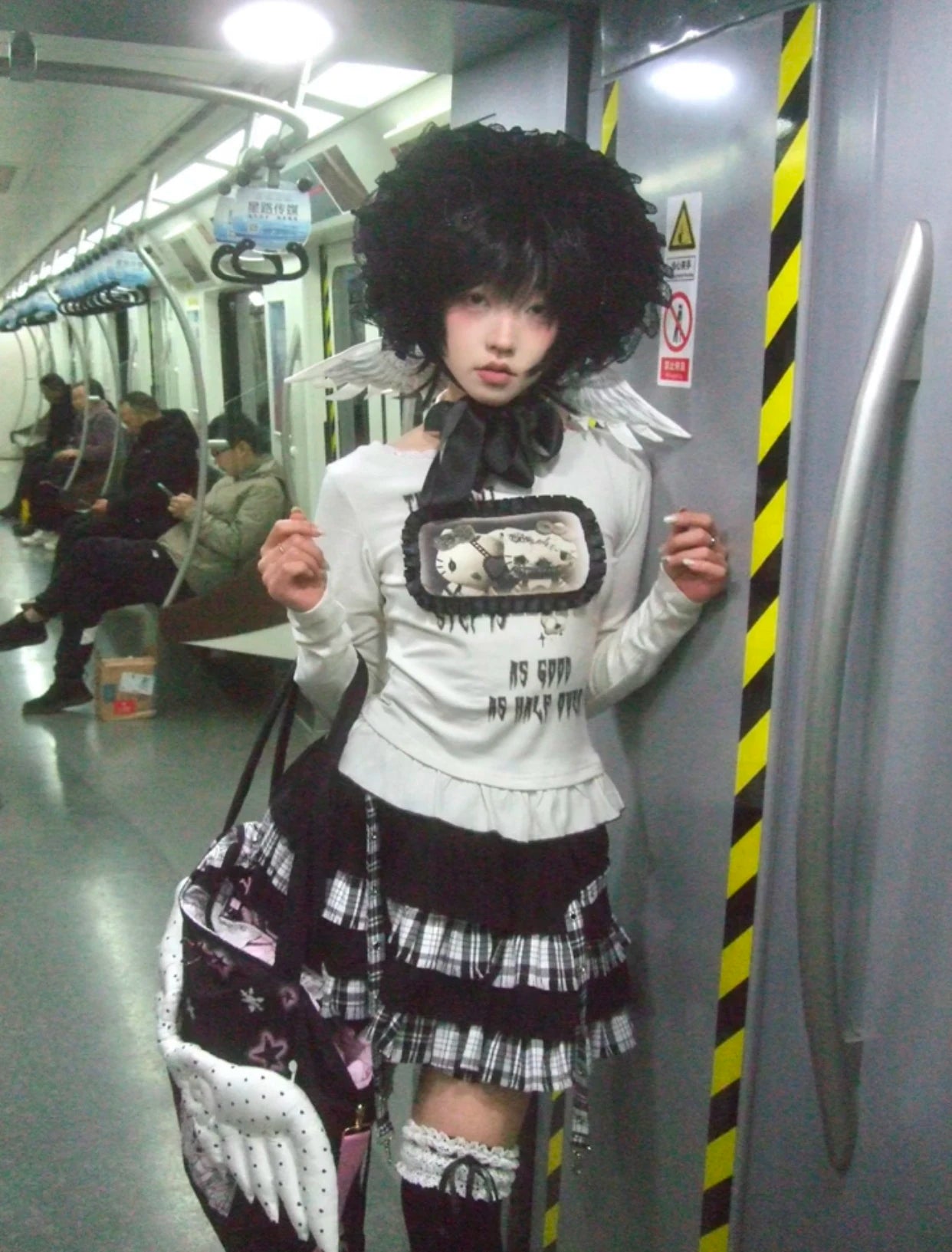 Karrram Japanese Y2k Anime Print T-shirt Trashy 2000s Style Long Sleeve T Shirt Vintage Harajuku Lace Patchwork Tops Grunge 90s