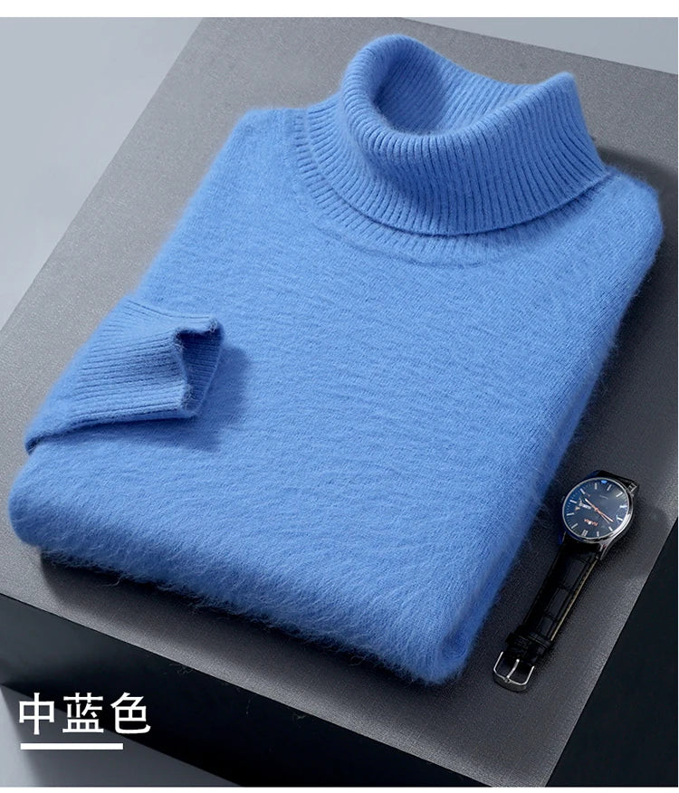 Men's 100% Mink Cashmere Sweater High Lapel Thick Knitted Pullover Casual Large Size Middle-Aged Sweater Autumn Winter New Tops