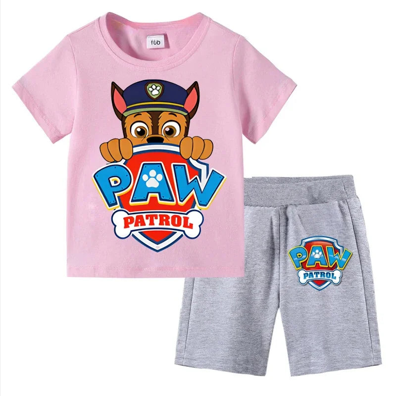 Paw Patrol Kids Set Boys Short Sleeve T-Shirt Top+Shorts 2-Piece Outfits Boys Cartoon Suit 3-8Years Children Clothes For Summer