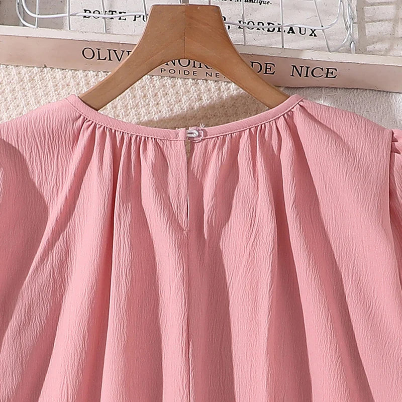Kids Spring Autumn Fashion Dress For Girls  Simple Classic Design Pink Long Sleeve Princess Party Dress Sweet Lovely Style