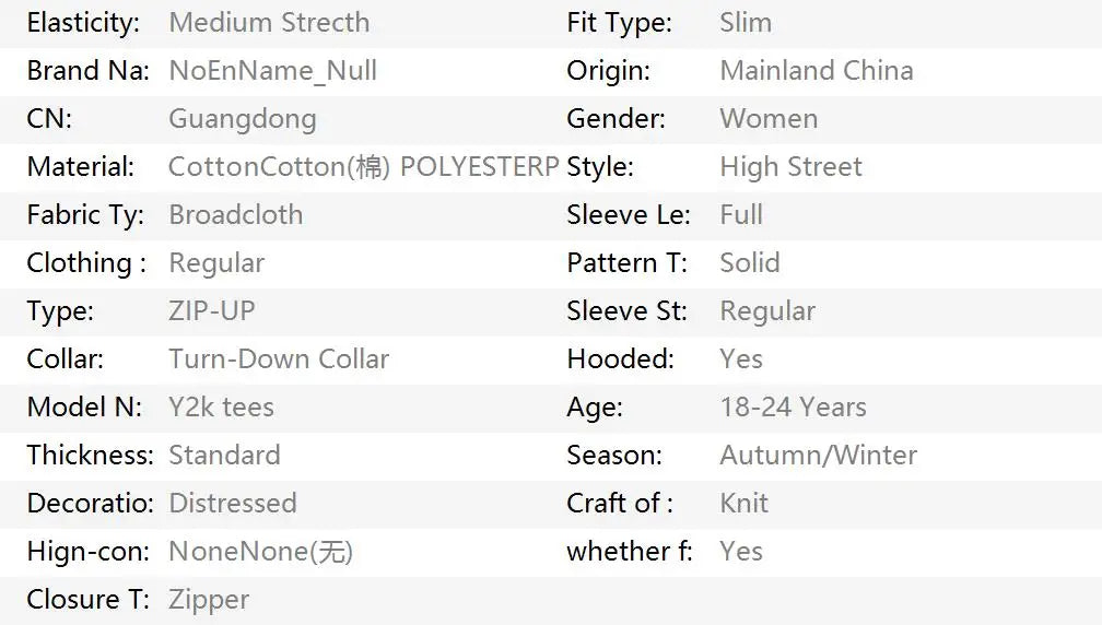Vintage Coat Zipper Slim Y2k 2000s Womens Goth Punk Streetwear Polo Jacket Sweatshirt Basics Hoodie Autumn Winter Fashion Grunge