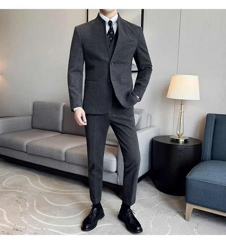Korean Style Men's Suit Set Slim Fit Business Suit Wool Blazer Two-piece set Elegant Social Formal Men's Clothing 5XL-M