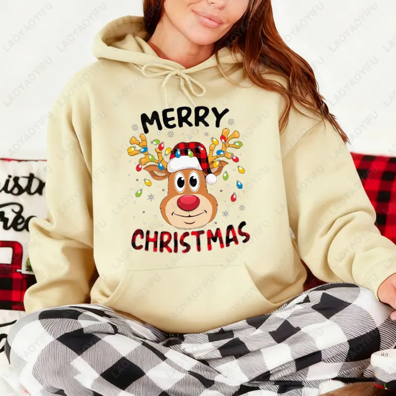 Cute Merry Christmas Reindeer Pullovers Fashion Xmas Family Animal Cool Unisex Long Sleeve Sweatshirt Warmth Comfort Streetwear