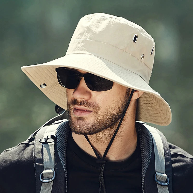 Summer Wide Large Brim Men Fisherman Hat Waterproof UV Protection Sun cap Hiking Fishing Climbing Oversized Safari Bucket Hats BAZAARHUBO