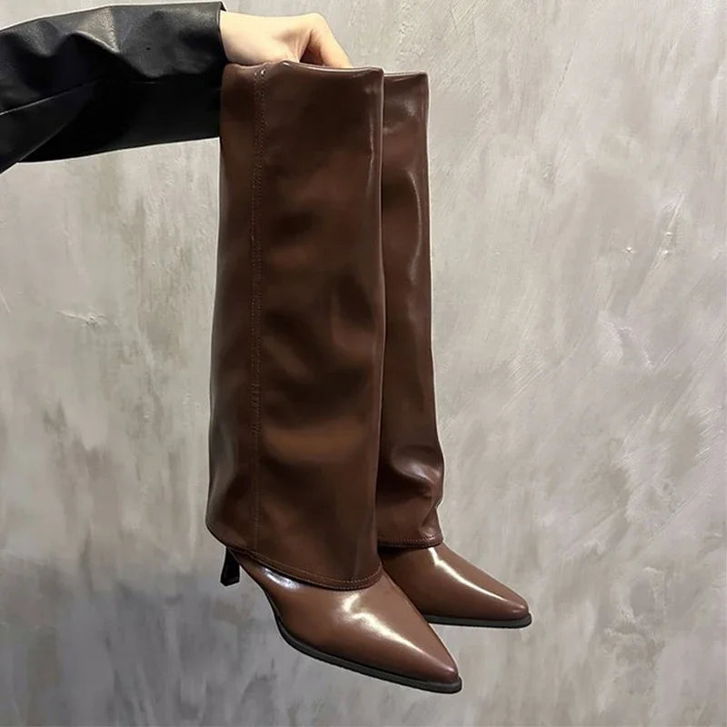 Women Chunky High Boots Pointed Toe Shoes Sexy Lady Dress Gladiator Autumn New 2024 Trend Retro Fad Woman Boots Goth Botas Mujer