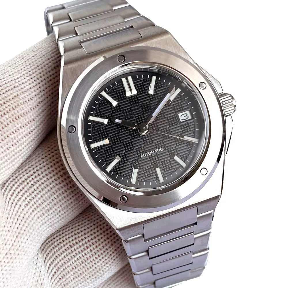 Tandorio NH35 Men Automatic Mechanical Watch Sapphire Crystal Glass 100m Waterproof Green Lume Black Square Block Dial Men Watch
