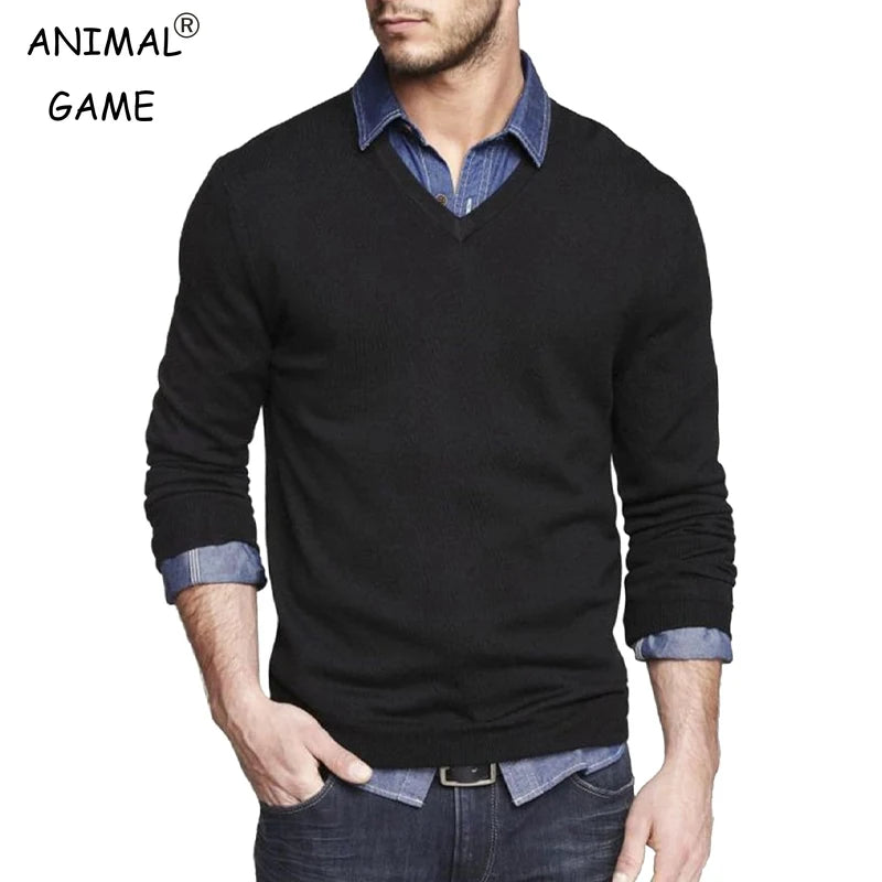 Men's Long Sleeve V Neck Pullover Sweater Slim Fit Knit Sweaters Lightweight Dress Casual Sweater Business Solid Color Outwear