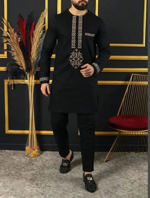 Kaftan Men's Suit African Ethnic Style Long Sleeve Embroidered Suit Men's Traditional Clothing 2-piece Suit