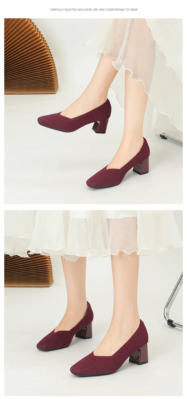 Shoes Woman High Heels Comfortable Square Knitted Breathable Comfortable Women's Flats Shoes (5cm High) 2025 New Collection