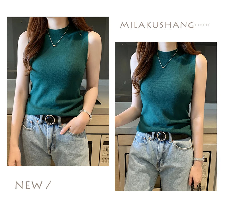 AOSSVIAO 2026 Summer Versatile Knit Sleeveless Tops Women Basic Solid Tank Tops Casual O-neck Slim Thin Tees Female Tops Vest
