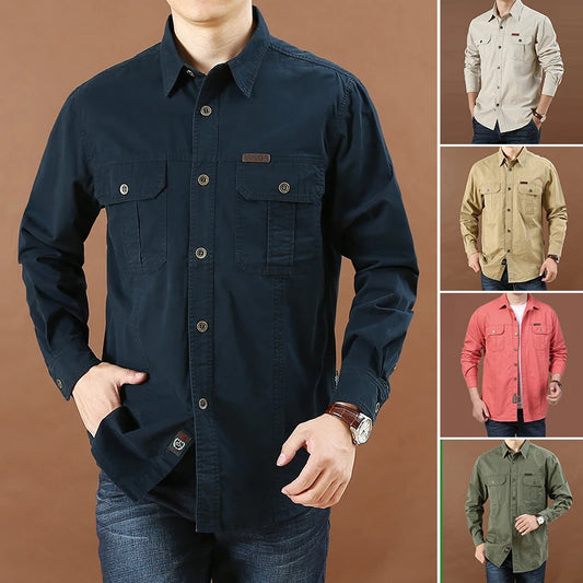 Military Tactical Men's Long Sleeve Shirt Cotton Casual Slim Fit Top Men's Outdoor Combat Training Sports Clothing Plus Size 5XL