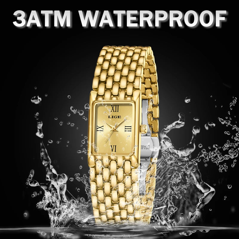 2025 LIGE New Watches Women Fashion Casual Luxury Gifts Womens Waterproof Square Dial Steel Belt Quartz Wrist Watch reloj mujer