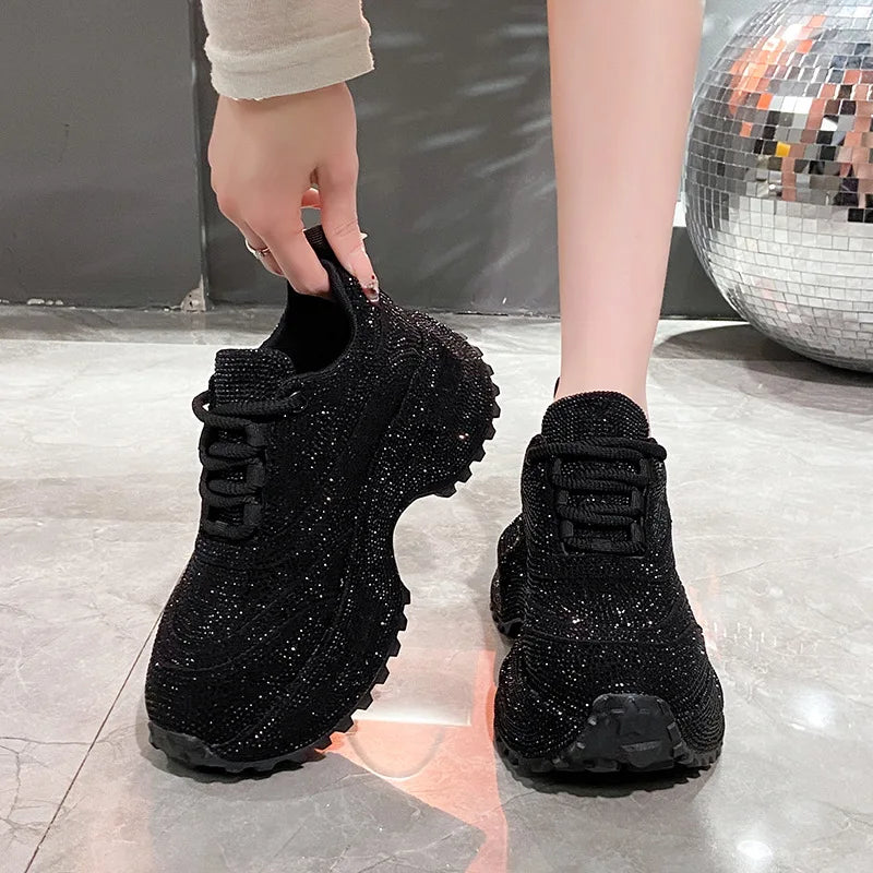 Women's Luxury Fashion Running Shoe Shining Casual Sports Shoes Thick Lace-up Vulcanize Shoes zapatillas de mujer