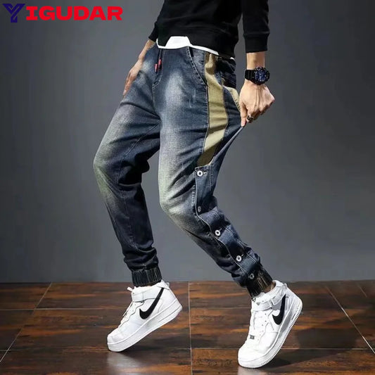 Mens Jeans Harem Pants Fashion Pockets Loose Fit Baggy Jeans Men Stretch Retro Streetwear Relaxed Trousers Y2K Ropa Hombre