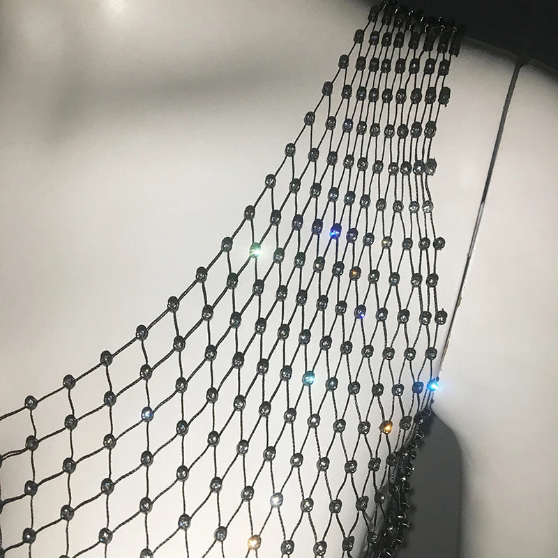 Sexy Shiny Rhinestone Fishnet Women Y2K Tank Tops See Through Crop Top Summer Beach Cover Up Tops Party Nightclub Women Clothing