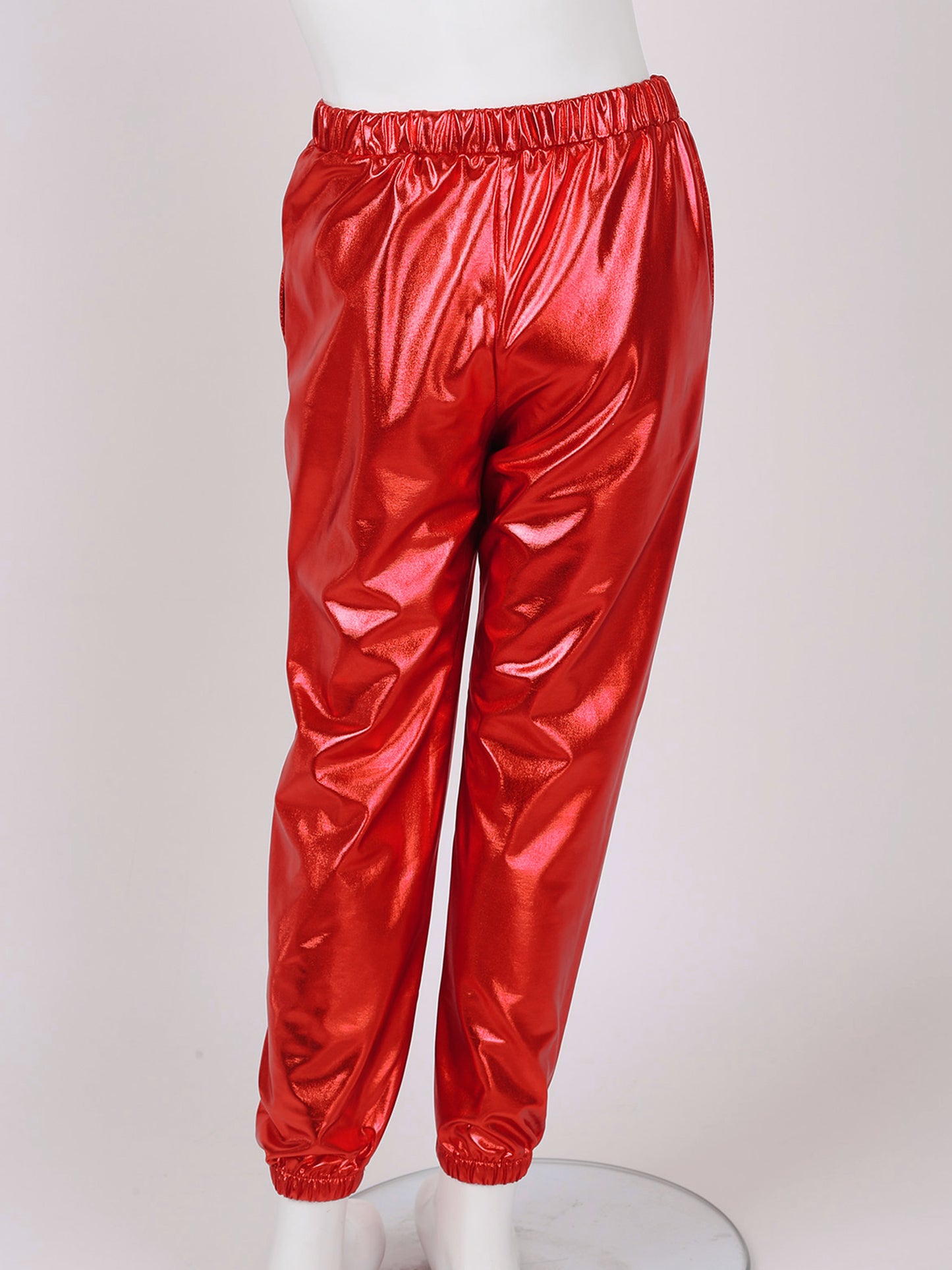 Kids Girls Fashion Party Clothes Glossy Metallic Elastic High Waist Dance Pants Hip Hop Trousers Streetwear Dancewear Sweatpant