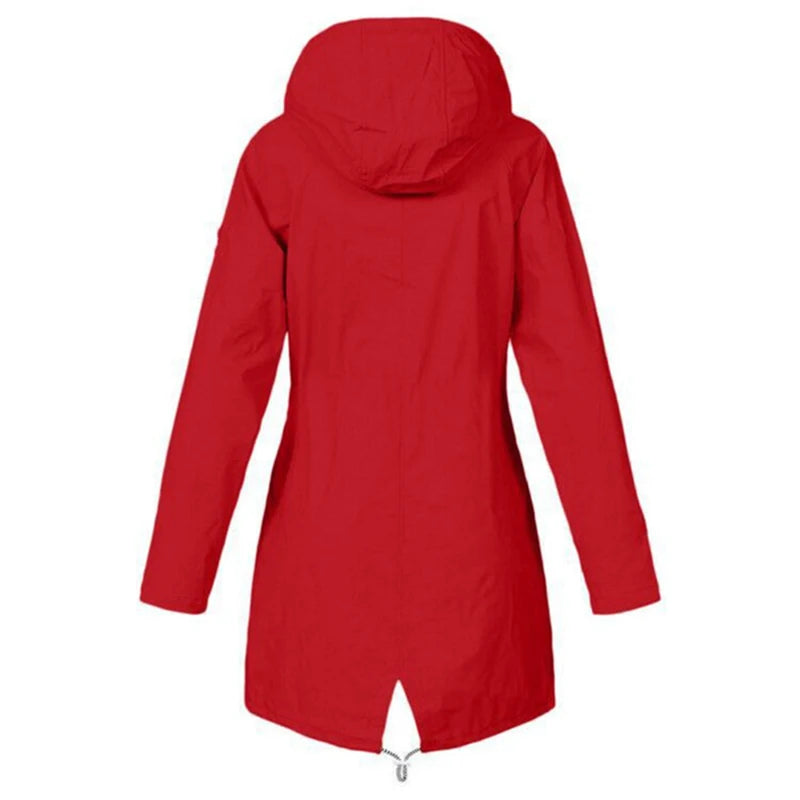Womens Waterproof Raincoat Casual Basic Outdoors Trench Lightweight Drawstring Jackets Hiking Clothes for Women