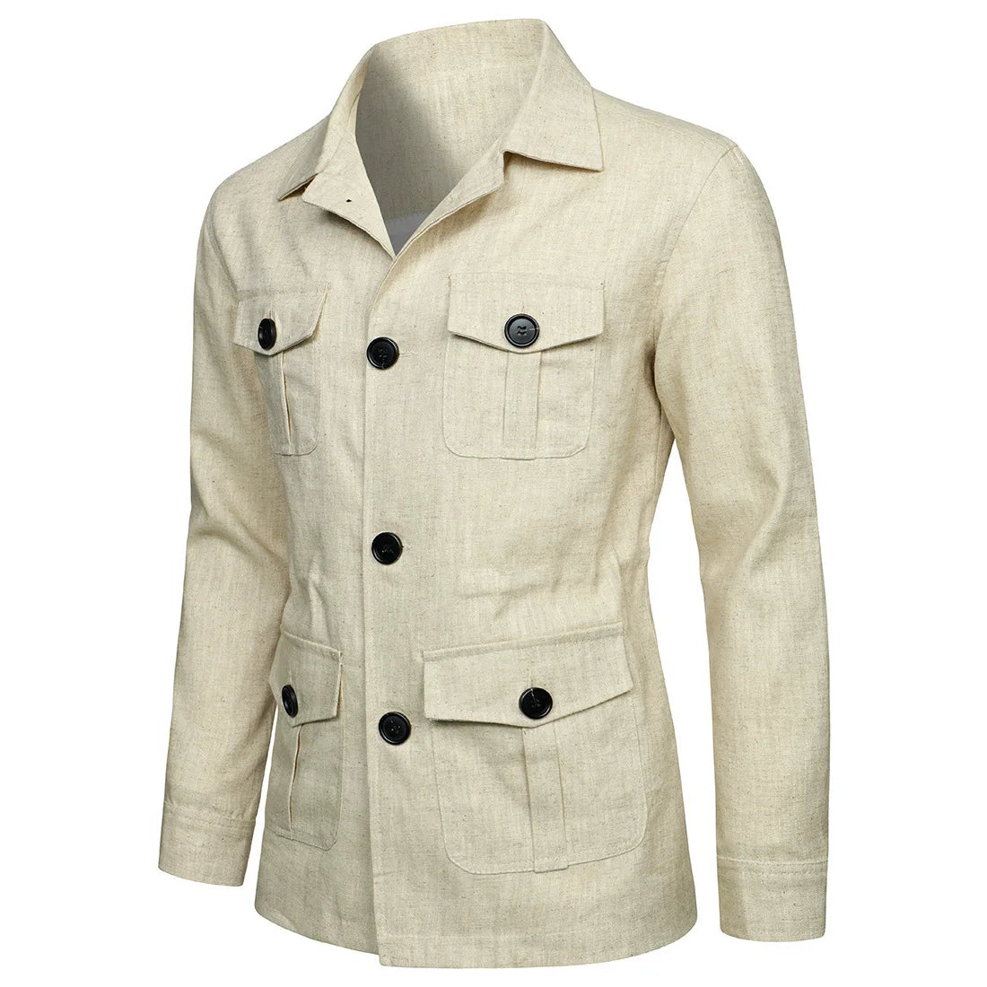 2026 British Style Men's Linen Safari Jackets Fashion Vintage Multi Pockets Cargo Jacket Streetwear Gentry Casual Outerwear Male