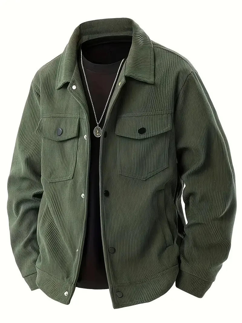 Men's Corduroy Trucker Jacket Casual Button Down Long Sleeve Lapel Collar Pocketed Coat for Daily Wear Streetwear Outfits