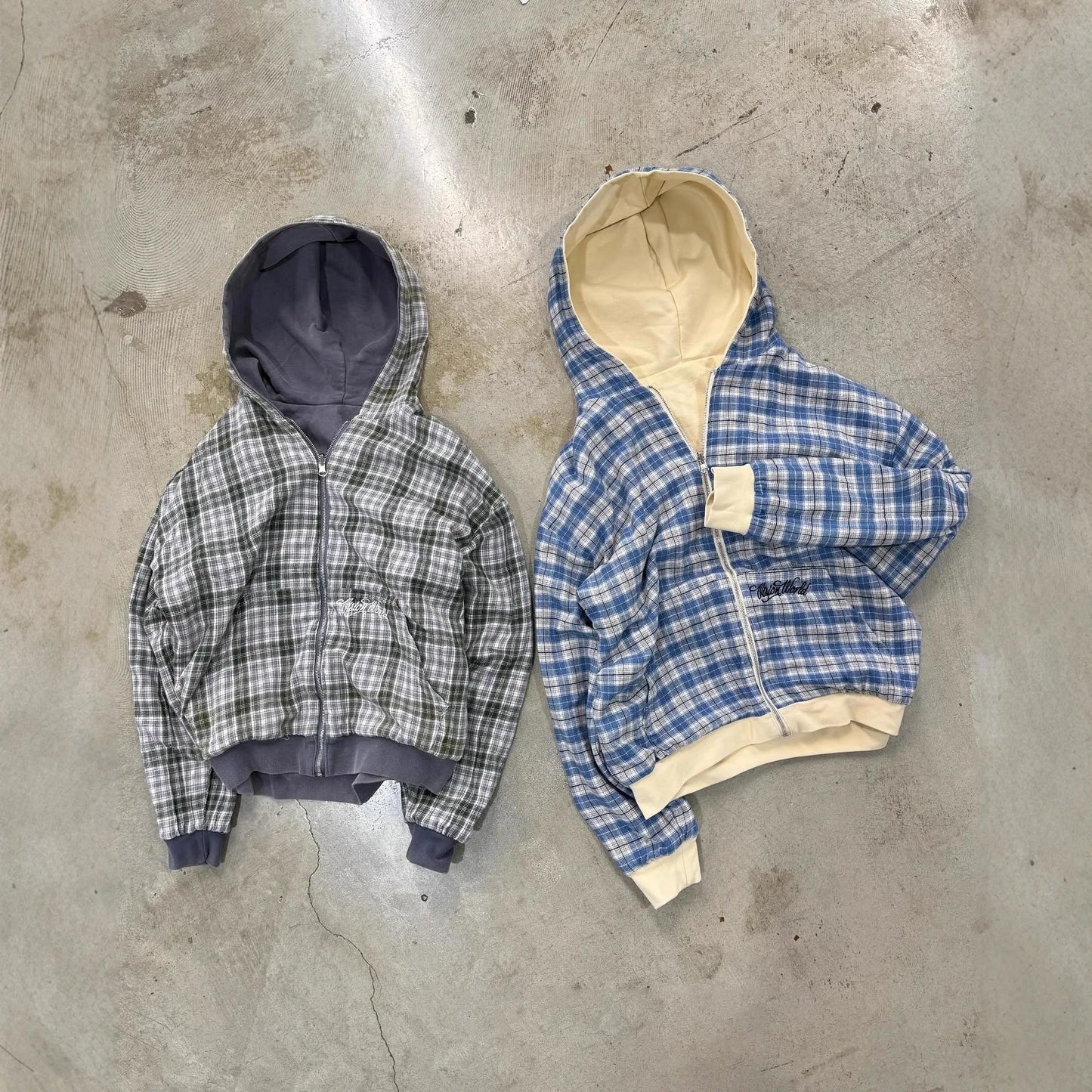 Harajuku Y2K Men's Hoodie Tracksuit Autumn Winter Two-Way Wear Plaid Zip Up Sweatshirt Casual Streetwear Retro Fashion New Style