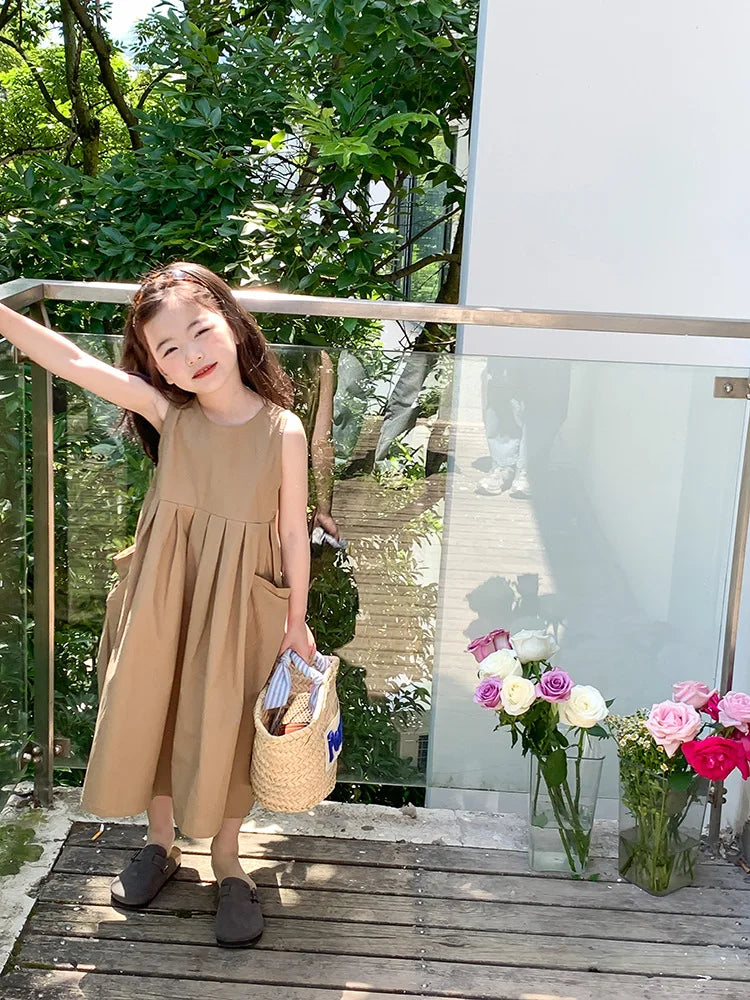 Girls Casual Dresses Girls' Dresses with Large Hemlines Sleeveless Casual Kids Dresses for Girls 2 To 8 Years Princess Dress