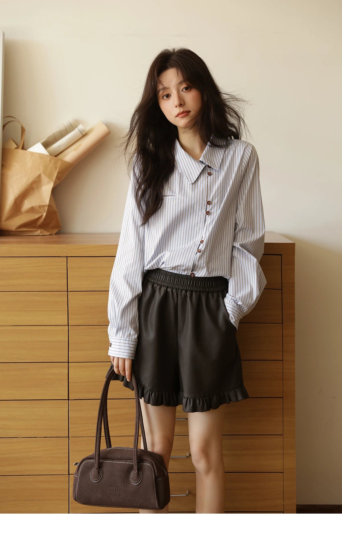 MISHOW Women's Striped Asymmetric Shirt 2025 Autumn New Arrival Vintage Loose Long Sleeve Tops Commuter Woman Clothes MXE42C2375 BAZAARHUBO