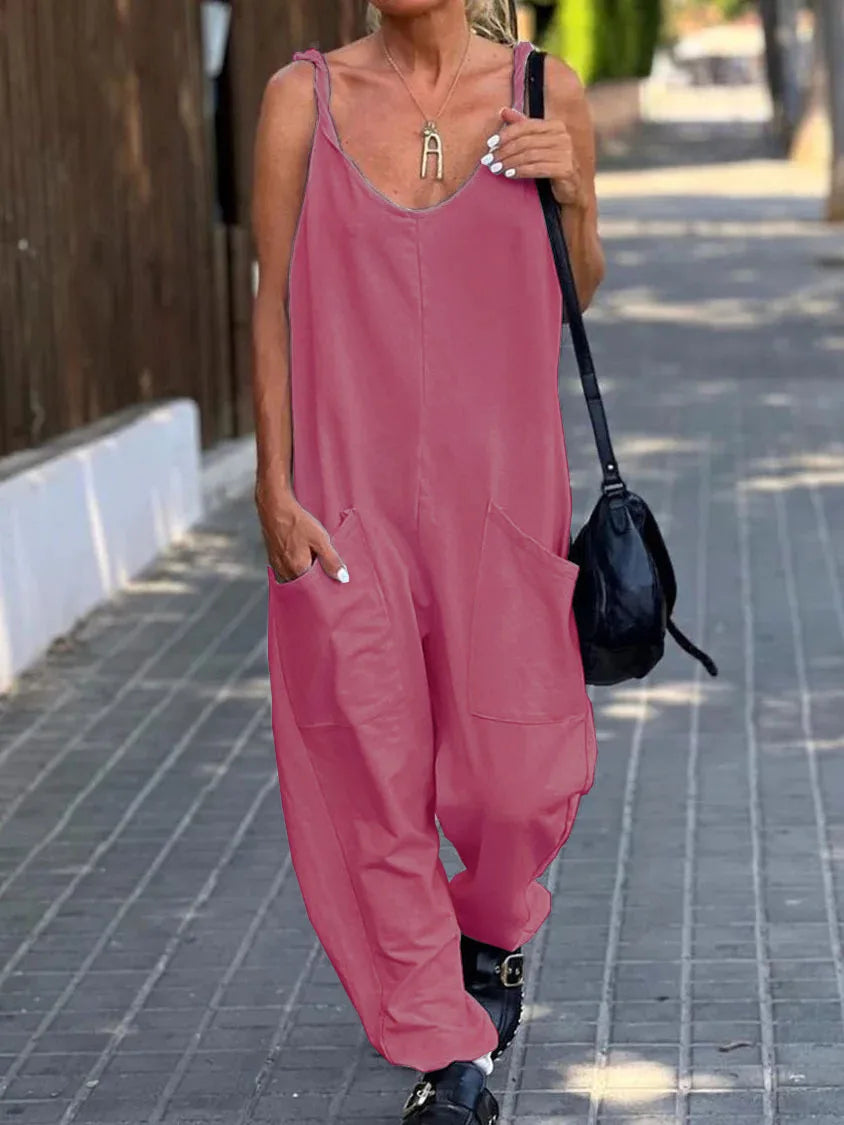 Jumpsuit Women's Solid Color Loose Suspender Pocket Trousers Street Trend Fashion Trousers for Female Jumpsuit