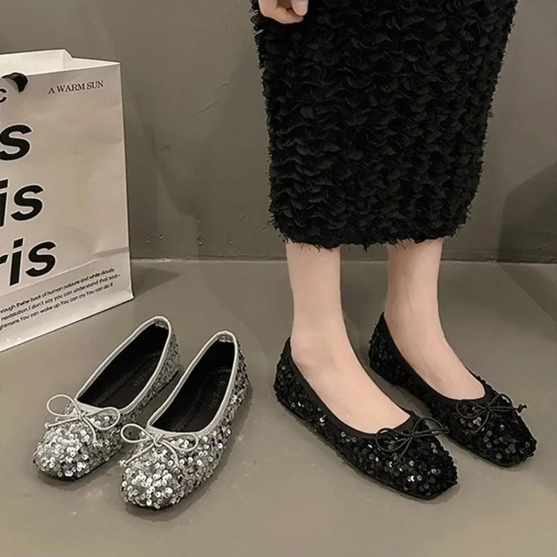 Shoes for Women 2026 New Sequin Design Women's Flat Shoes Soft Non-slip Ballet Shoe Women Work Shoes Comfortable for Work