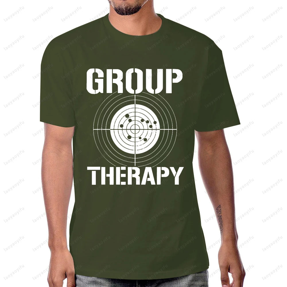 Group Therapy Shooting  Funny Gun Graphic T-Shirt Casual Fashion Loose Harajuku Man Tshirt Hip Hop Summer Short Sleeve Women Tee