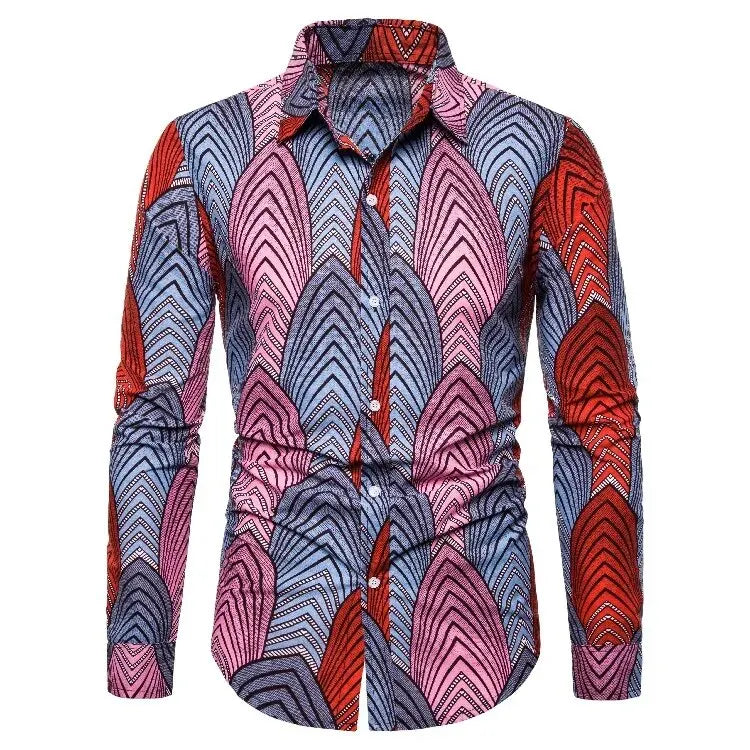 African Traditional Print Men's Shirts Casual Single-Breasted Blouses Long Sleeve Shirt Streetwear Trend Lapel Tops Men Clothing