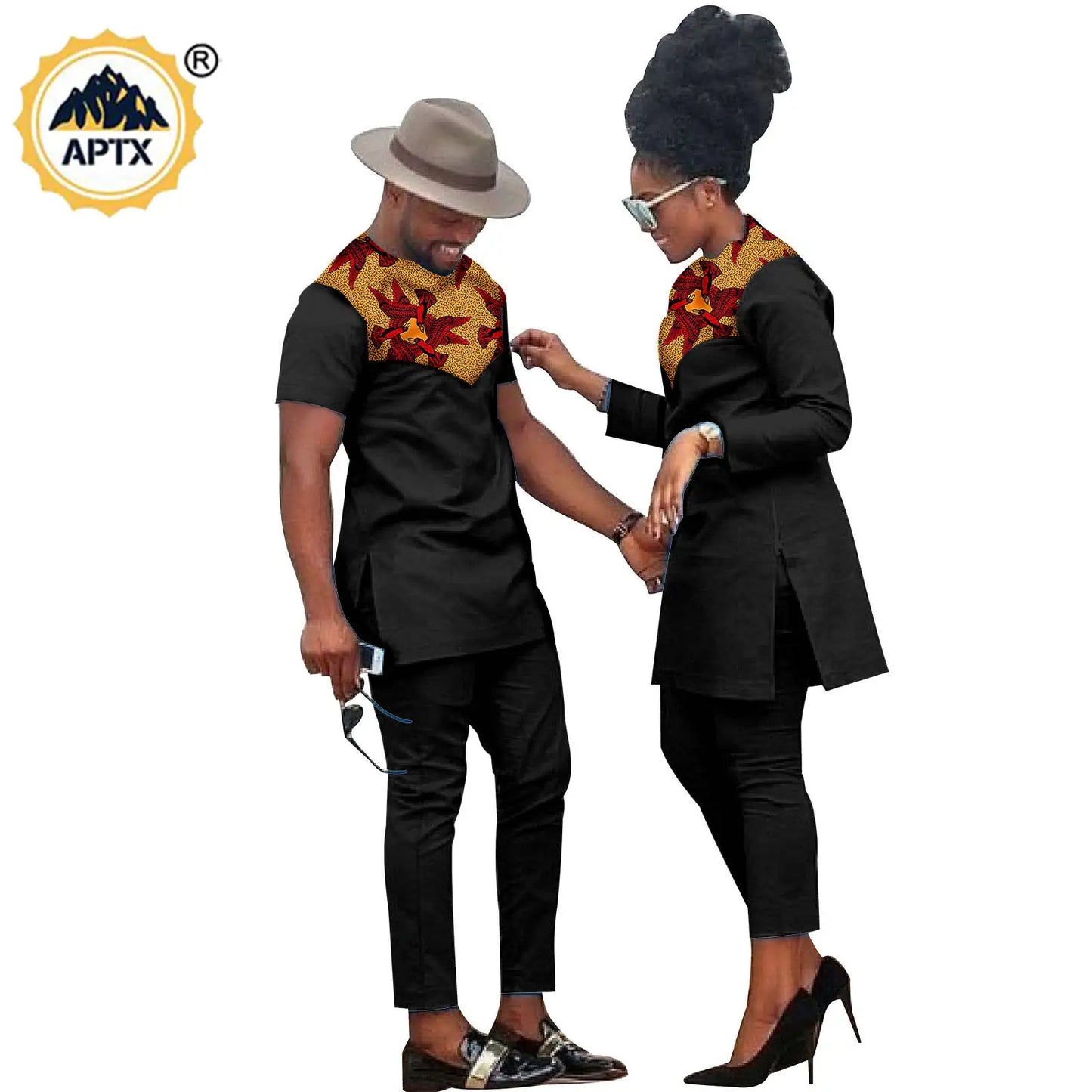 African Men Suits Bazin Riche African Couple Clothes Women Sets Matching Men Outfits Kaftan Patchwork Top and Pant Sets S20C001