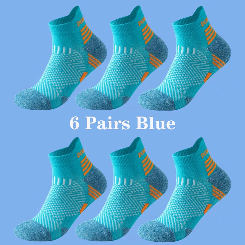 6 Pairs Marathon Running Socks Men Professional Sport Ankle Socks Thickened Towel Cushioned Tube Fitness Short Socks