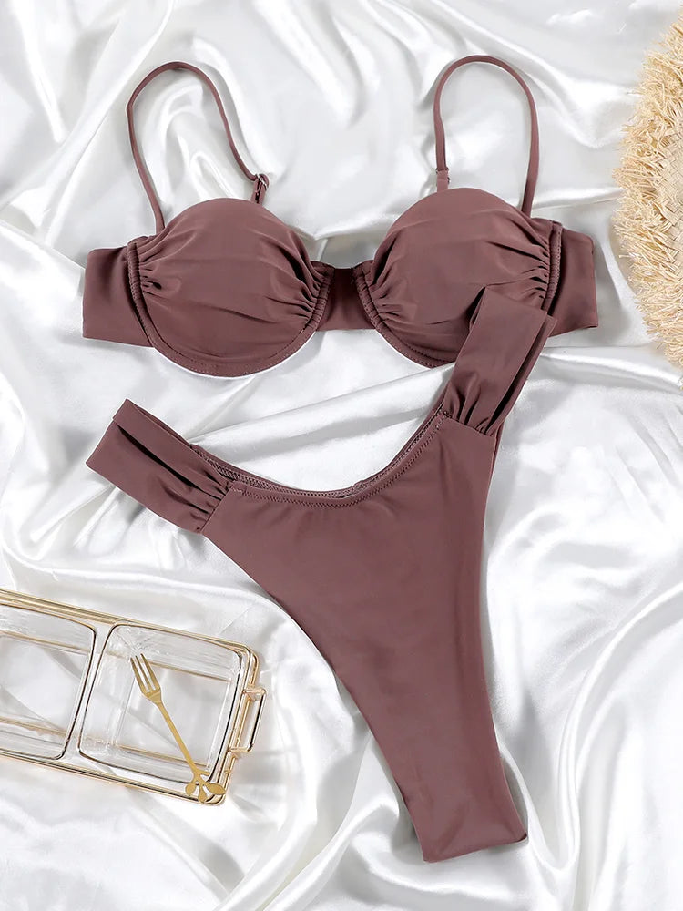Push Up 2-Piece Bikini Swimsuit Ruffles Bikinis Set Black Swimwear 2025 Women Bathing Suit Sexy Biquini Mujer Beachwear Summer