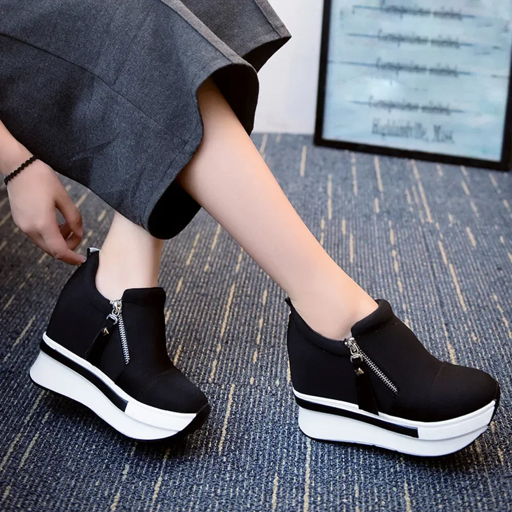 Women Wedges Ankle Boots Platform Thick Bottom Shoes Slip on Zipper Fashion Casual Female Sneakers Shoes Zapatos De Mujer