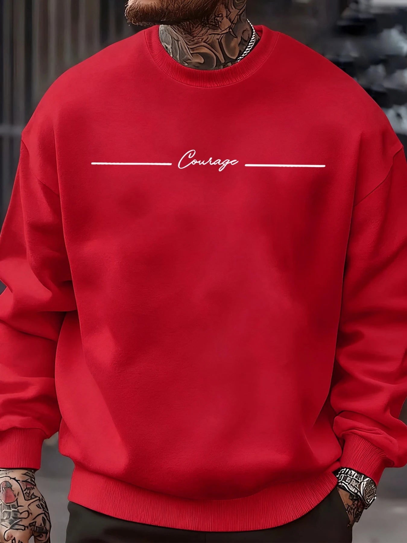 Courage Simple Line Pattern Men Sweatshirt Hip Hop Autumn Pullover All-Match Crewneck Clothing Fleece Casual Fashion Tops BAZAARHUBO