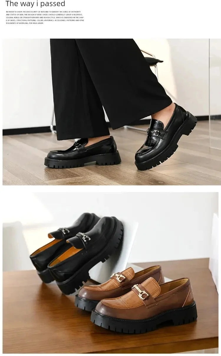 Business Men Thick-soled Loafers Black Brown Men One-foot Anti-slip Wear-resistant Business Social Shoes Brand Shoes Men 38-46