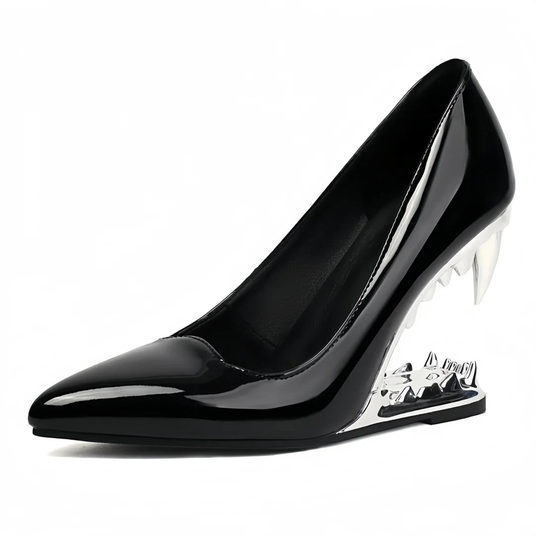 Spring Fashion Show, Teeth Shaped Heels, High Heels with Exposed Toes, Sloping Heels, Round Toe Fashion Women's Shoes