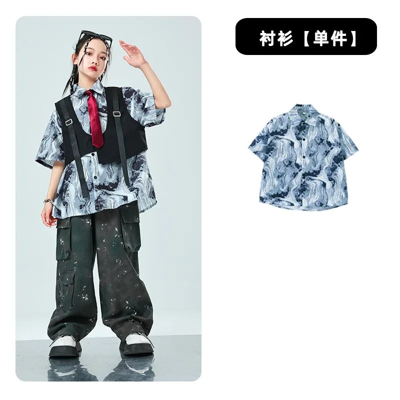 Kids Tracksuits Teens Stage Fashion Show Dance Clothes Boys Girls Suits Sets Vest Pant Shirt Children Jazz Hip Hop Costumes