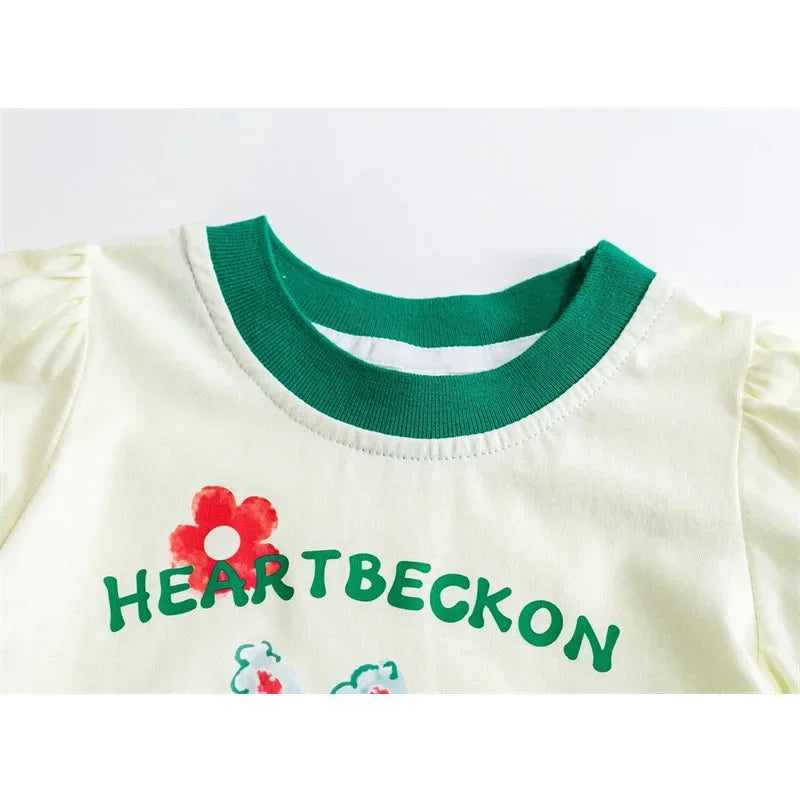 Baby Sets Girls Cute Suit Summer New Outfit Kids Short Sleeve   Cartoon T-Shirt Floral Pants 2-Piece Children Casual Clothing