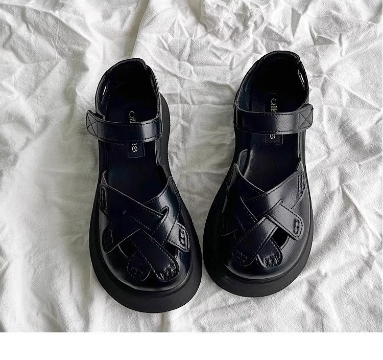 2025 Summer New Retro Style Mary Jane Enclosed Toe Sandals for Women Artistic & Versatile Weaving Style Thick Soled Roman Shoes