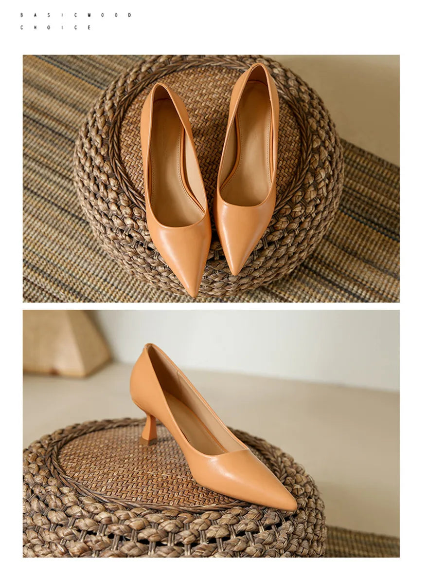 Soft Leather Concise Ladies Office Shoes 2026 Spring Shallow Comfort 6.0cm High Heels Women Pumps Dress Pointy Toe Wedding Shoes