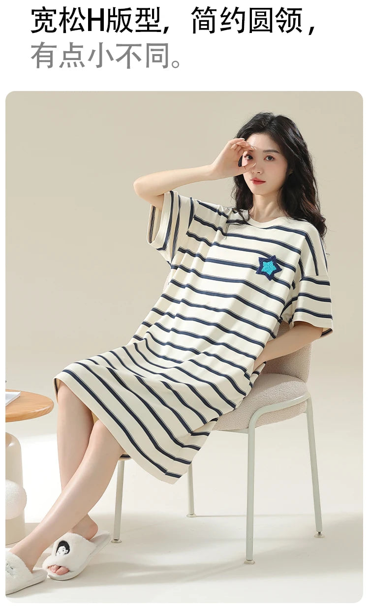 100% COTTON! M-4XL Plus Size Summer Women Nightgown Brand New Anti-bacterial HQ Nightdress Short Sleeves Sleepshirt Casual Dress