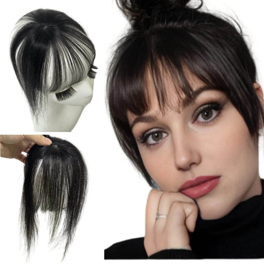 360° Coverage Natural Black Human Hair Bangs Clips in Hairpieces for Women False Natural Bangs with Thinning Hair Extensions